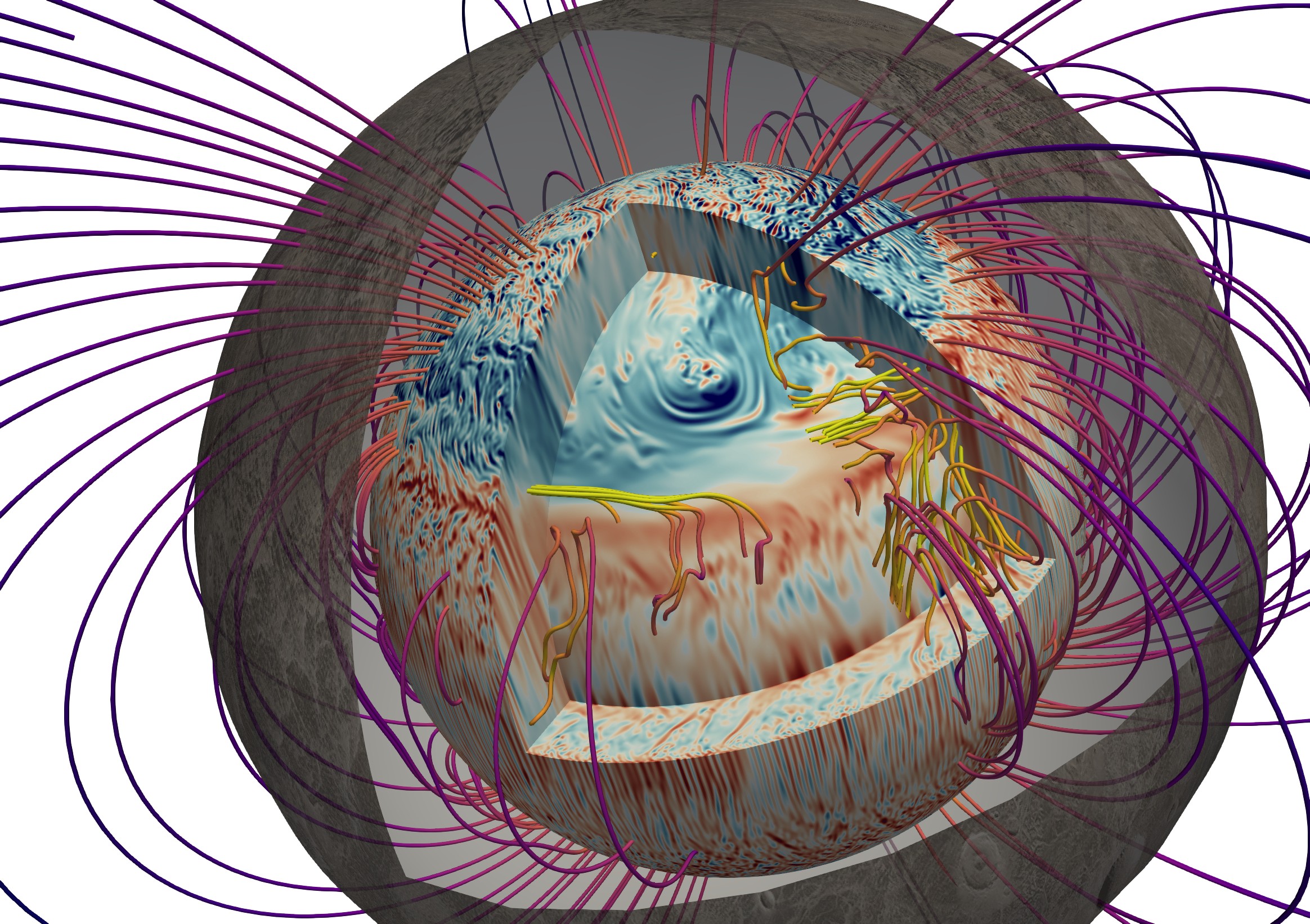 Three-dimensional rendering of a dynamo solution